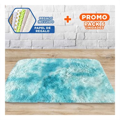 PACK6 ALFOMBRILLA DE PELUCHE DECORATIVO RECTANGULAR CELESTE Y BLANCO 40X60CM Y+PAPEL REGALO - 1