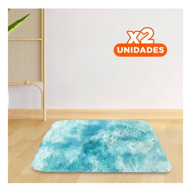 PACK2 ALFOMBRA RECTANGULAR DE 40X60CM Y SUPERFICIE PELUCHE CELESTE Y BLANCO Y+REGALO STICKER - 1