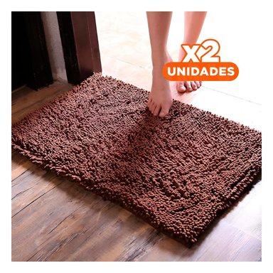 PACK2 TAPIZ RECTANGULAR DE PISO SUAVE MICROFIBRA 40X60CM MARRON PARA INTERIOR Y+REGALO STICKER - 1