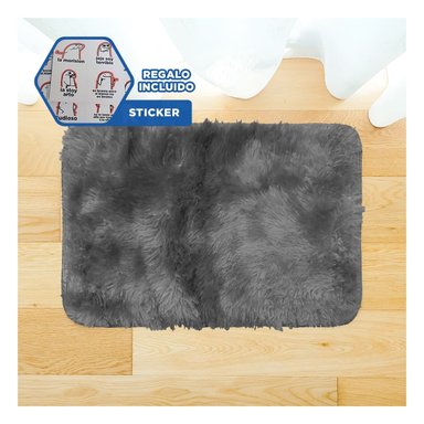 TAPETE CON DIMENSIONES 40X60CM RECTANGULAR DE PELUCHE NEGRO Y PLOMO Y+REGALO STICKER - 1