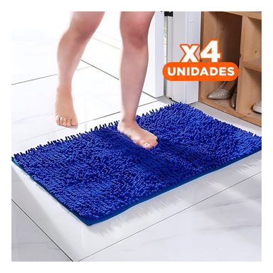 PACK4 TAPIZ RECTANGULAR DE PISO MICROFIBRA 40X60CM AZUL ELECTRICO PARA HOGAR - 1
