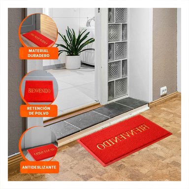 FELPUDO RECTANGULAR BIENVENIDO ROJO PARA SALA Y ACCESO PRINCIPAL Y+PAPEL REGALO - 5