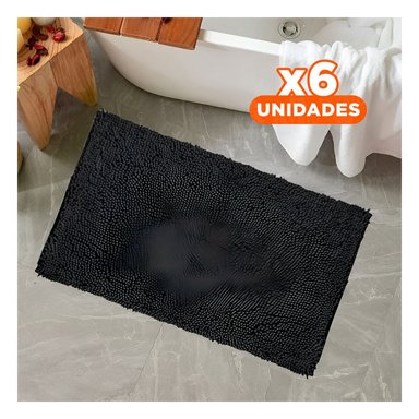 PACK6 CUBREPISO RECTANGULAR ABSORBENTE DE MICROFIBRA 40X60CM NEGRO Y+REGALO STICKER - 1