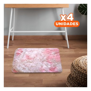 PACK4 ALFOMBRA DE PELUCHE RECTANGULAR DIMENSIONES 40X60CM EN ROSADO Y BLANCO - 1