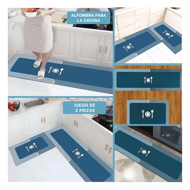 ALFOMBRA DE PISO CON SUPERFICIE ANTIDESLIZANTE PARA COCINA Y AMBIENTES DEL HOGAR CELESTE - 5