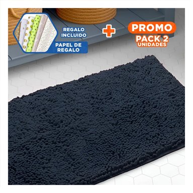 PACK2 CUBREPISO RECTANGULAR ANTIDESLIZANTE DE MICROFIBRA 40X60CM PLOMO OSCURO Y+PAPEL REGALO - 1
