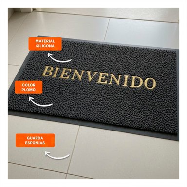 PACK12 TAPIZ RECTANGULAR BIENVENIDO PLOMO PARA PASILLO SALA Y COCINA Y+PAPEL REGALO - 3