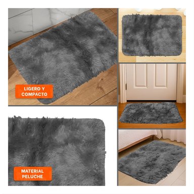 TAPETE RECTANGULAR DIMENSIONES 40X60CM CON TEXTURA PELUCHE NEGRO Y PLOMO - 5