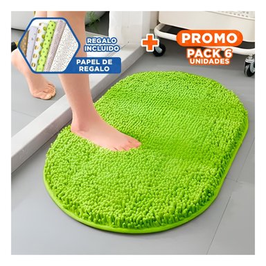 PACK6 ALFOMBRA OVALADA MICROFIBRA 40X60CM VERDE LIMON PARA BANO Y+PAPEL REGALO - 1