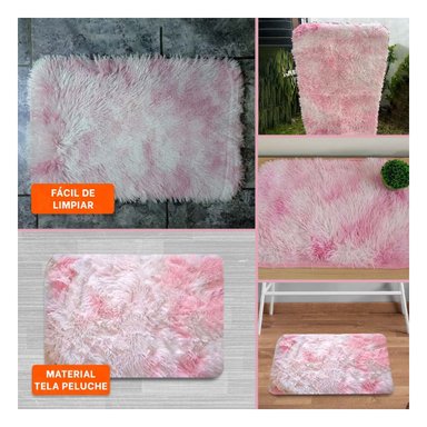 TAPETE RECTANGULAR DIMENSIONES 40X60CM CON TEXTURA PELUCHE ROSADO Y BLANCO - 5