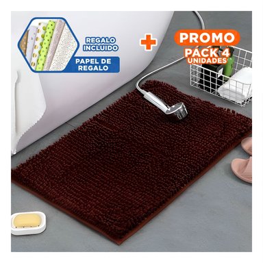 PACK4 ALFOMBRILLA RECTANGULAR DE PISO SUAVE MICROFIBRA 40X60CM MARRON Y+PAPEL REGALO - 1