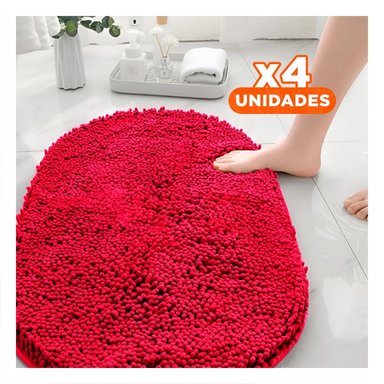 PACK4 COMPLEMENTO TEXTIL DE PISO OVALADO DE MICROFIBRA 40X60CM ROJO - 1