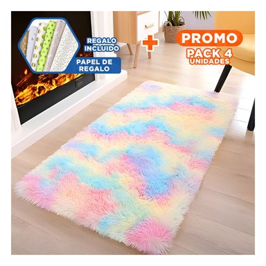 PACK4 ALFOMBRA MULTICOLOR CON TEXTURA PELUCHE RECTANGULAR 40X60CM Y+PAPEL REGALO - 1
