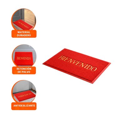 ALFOMBRA RECTANGULAR BIENVENIDO ROJO PARA ENTRADA Y DECORACION DEL HOGAR - 3