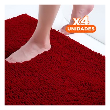 PACK4 TAPETE RECTANGULAR DECORATIVO DE MICROFIBRA 40X60CM GUINDA PARA CASA - 1