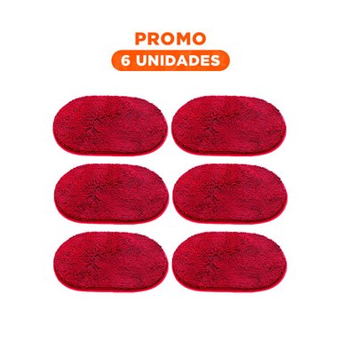 PACK6 PIEZA DE PISO OVALADA DE MICROFIBRA 40X60CM ROJO PARA DECORACION - 1