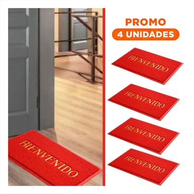 PACK4 TAPIZ RECTANGULAR BIENVENIDO ROJO PARA ENTRADA Y ACCESO PRINCIPAL Y+REGALO STICKER - 1