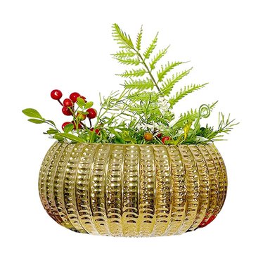DECORATIVO CUENCO CERAMICA DORADO ACANALADO PARA MESA Y PLANTA Y+LIGAS REGALO - 3