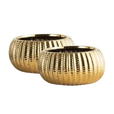 PACK4 ELEGANTE CUENCO CERAMICA DORADO ACANALADO PARA INTERIOR CASA Y+PAPEL REGALO - 3