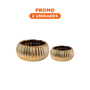 PACK2 BOL OVALADO CERAMICA GALVANIZADA 15X20X10.5CM DORADO - 1