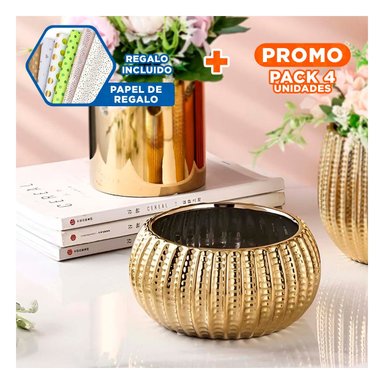 PACK4 MACETA MINIMALISTA CERAMICA GALVANIZADA 15X20X10.5CM DORADO Y+PAPEL REGALO - 1