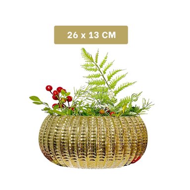PACK2 PLANTAS CUENCO CERAMICA DORADO ACANALADO PARA COMEDOR Y JARDIN - 4