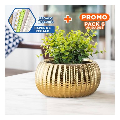 PACK6 JARDINERA DECORATIVA CERAMICA DORADO 17.5X22X11.5CM Y+PAPEL REGALO - 1
