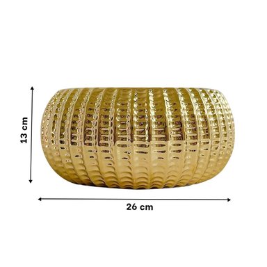 MESA CUENCO CERAMICA DORADO ACANALADO PARA PLANTAS Y SALA - 4