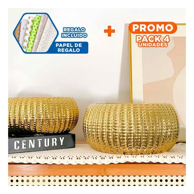 PACK4 RECIPIENTE CHIC CERAMICA DORADO 17.5X22X11.5CM Y+PAPEL REGALO - 1