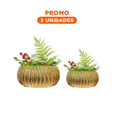 PACK2 PLANTA MODERNA CERAMICA DORADO 17.5X22X11.5CM - 1