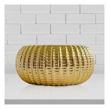 PACK2 PLANTA MODERNA CERAMICA DORADO 17.5X22X11.5CM - 2