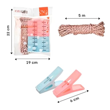 PACK2 GANCHOS CUADRADOS PARA ROPA MULTICOLOR CON CUERDA PARA SECADO DE PRENDAS EN CASA - 4