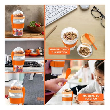 PACK2 VASO ANARANJADO DE 350 ML PARA COLACION MATUTINA CON PRACTICA CUCHARA Y+PAPEL REGALO - 3
