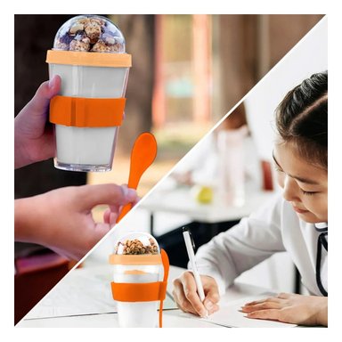PACK2 VASO ANARANJADO DE 350 ML PARA COLACION MATUTINA CON PRACTICA CUCHARA Y+PAPEL REGALO - 5