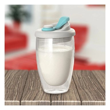 PACK6 TAZA ELEGANTE DE VIDRIO DOBLE 450 ML PLOMO Y CELESTE - 5
