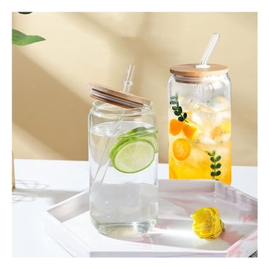 PACK12 FRASCO PRACTICO DE VIDRIO 500ML CON TAPA Y SORBETE Y+REGALO STICKER - 5