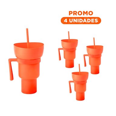 PACK4 CONTENEDOR 2 EN 1 EN ABS ANARANJADO PARA BEBIDAS Y SNACKS Y+REGALO STICKER - 1