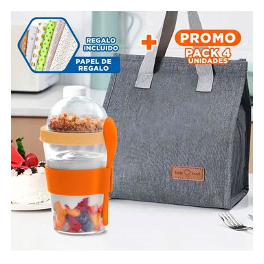 PACK4 VASO EN ANARANJADO PARA YOGURT Y CEREAL CON FORMATO 350 ML PRACTICO Y+PAPEL REGALO - 1