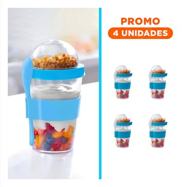 PACK4 CONTENEDOR 350 ML CON CUCHARA CELESTE PARA RUTINA PRACTICA Y+REGALO STICKER - 1