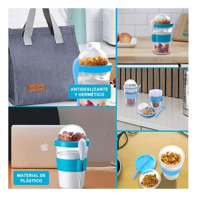 PACK4 CONTENEDOR 350 ML CON CUCHARA CELESTE PARA RUTINA PRACTICA Y+REGALO STICKER - 2
