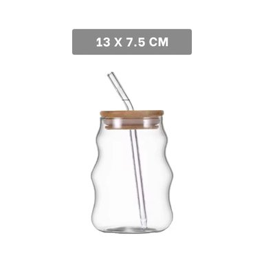 RECIPIENTE DE VIDRIO 500ML CON TAPA Y SORBETE TRANSPARENTE PARA USO DIARIO Y+REGALO STICKER - 4