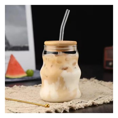 RECIPIENTE DE VIDRIO 500ML CON TAPA Y SORBETE TRANSPARENTE PARA USO DIARIO Y+REGALO STICKER - 5