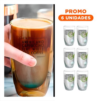 PACK6 COPA CON VIDRIO DOBLE CAPA EN COLOR TRANSPARENTE 450 ML PARA FRAPPUCCINO - 1