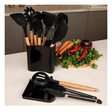 PACK4 SET MULTIUSO DE COLOR NEGRO DE 11 CUCHARONES SILICONA CON BASE Y+PAPEL REGALO - 5