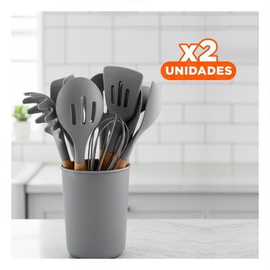 PACK2 SET DOMESTICO DE 12 PIEZAS COLOR GRIS FABRICADO EN SILICONA PARA USO Y+REGALO STICKER - 1
