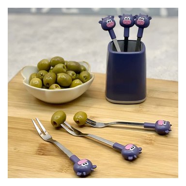 PACK6 CUBIERTO MINI CON TORO EN ACERO INOXIDABLE COLOR MORADO Y+PAPEL REGALO - 2