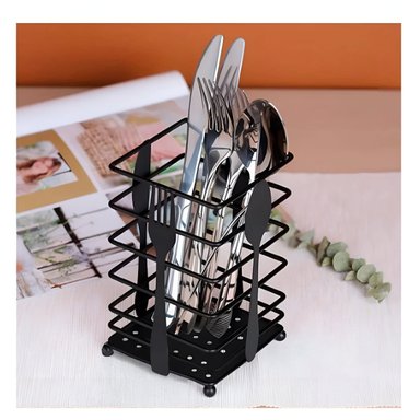 PACK12 CESTA PARA CUBIERTOS RECTANGULAR EN METAL NEGRO SOBRE MESA Y+REGALO STICKER - 3