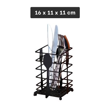 PACK12 CESTA PARA CUBIERTOS RECTANGULAR EN METAL NEGRO SOBRE MESA Y+REGALO STICKER - 4