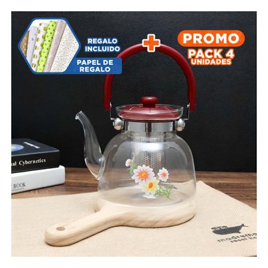 PACK4 JARRA TRANSPARENTE PARA TEA Y COFFEE 850ML CON TAPA GUINDA EN HOGAR Y+PAPEL REGALO - 1