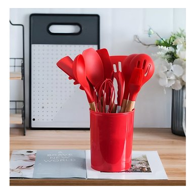 PACK12 CONJUNTO FUNCIONAL PARA COCINA COLOR ROJO CON 12 PIEZAS EN SILICONA - 5
